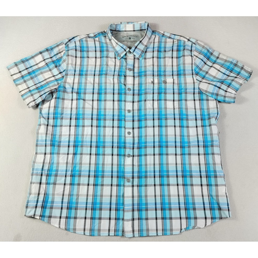 G.H. Bass & Co Shirt Mens 2XL Blue Plaid Short Sleeve Button Up Casual Summer